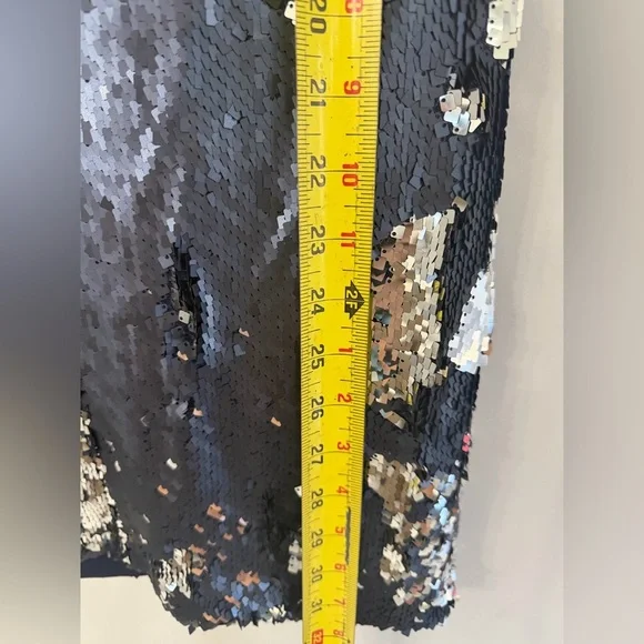 NWT Ali & Jay Double Platinum Metallic Navy & Silver Lined Mock Neck Mini Dress - Picture 9 of 12